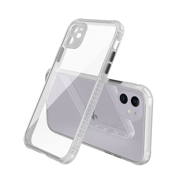 Удароустойчив Кейс за iPhone 12 Mini, Гумирани краища, Прозрачен, Защита за камерата, Бял